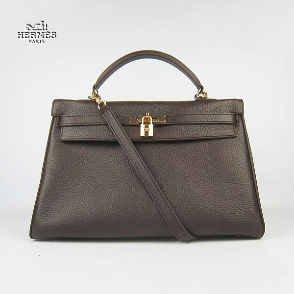 6308 Hermes Kelly 35 centimetri Togo Leather Bag Caffﾨﾨ scuro 6308 Oro Ha